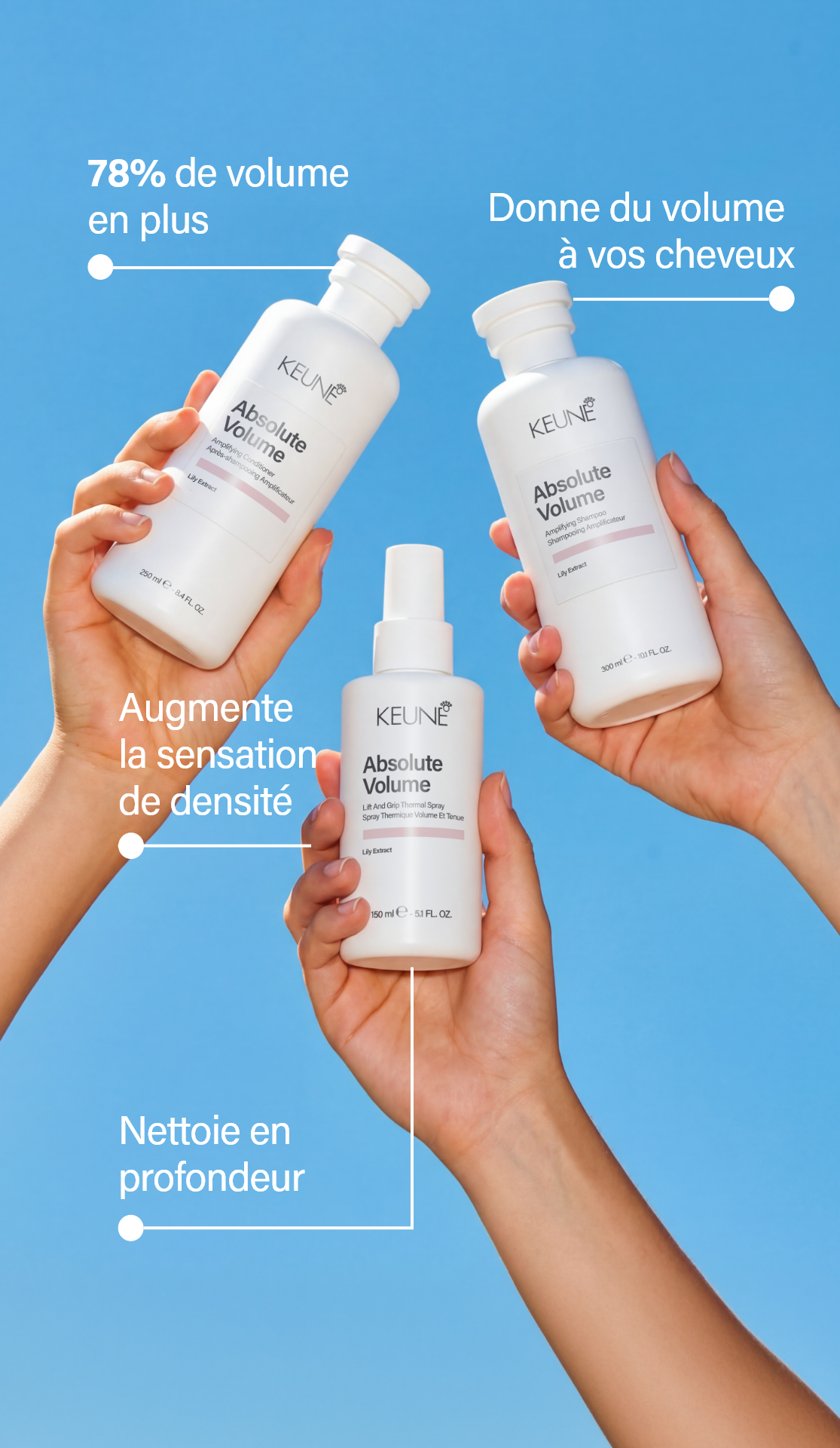 Keune Absolute Volume Lift and Grip Spray: Volume instantané, texture avec prise flexible. Protecteur thermique pour cheveux secs et fins, laque parfaite. Améliore mouvement, soins des cheveux